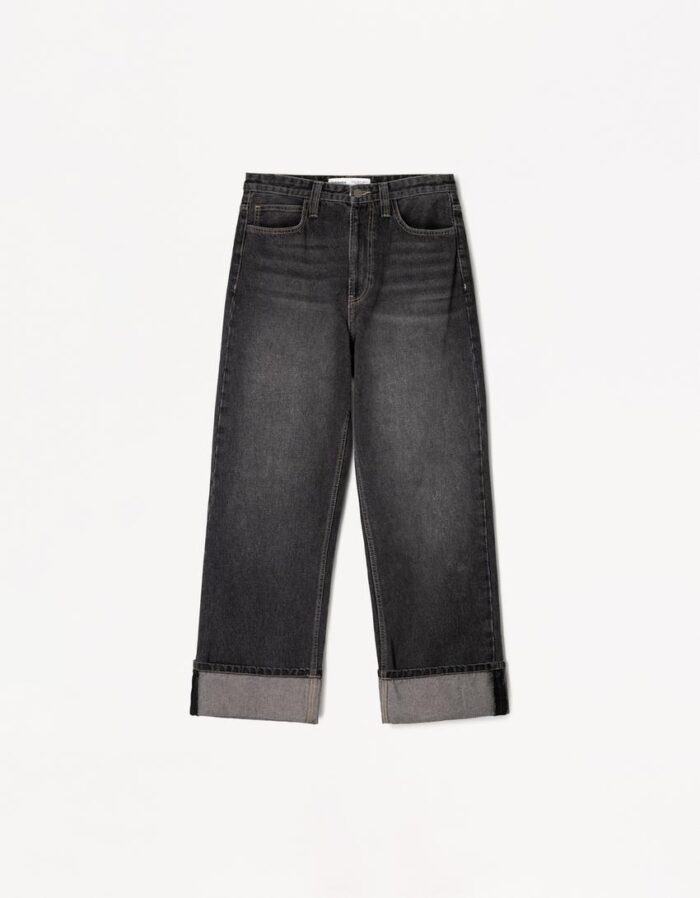 Black Baggy Jeans With Turn-Up Hems