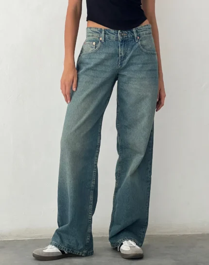 Blue Green Baggy Low Rise Jeans