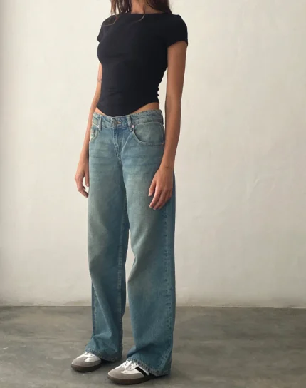 Blue Green Baggy Low Rise Jeans