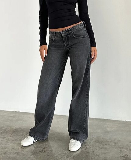 Black Grey Baggy Low Rise Jeans