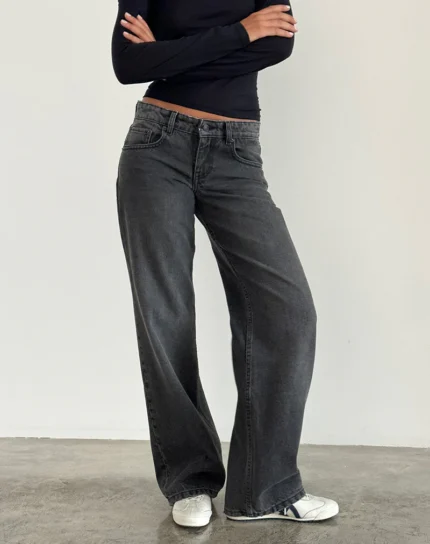 Black Grey Baggy Low Rise Jeans