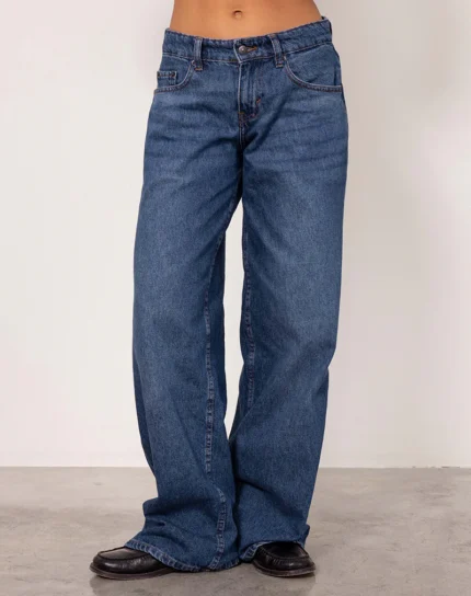 Mid Blue Baggy Low Rise Jeans